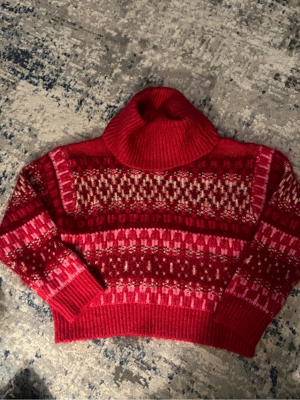 Fuzzy Patterned Turtleneck Sweater - Picture 1 of 4